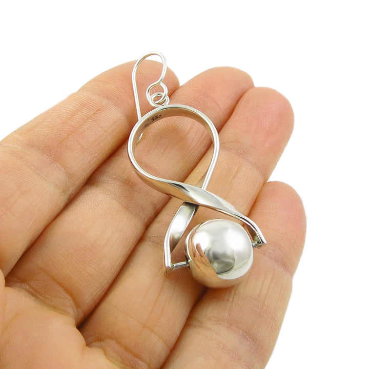 Long 925 Silver Infinity Ball Bead Dangle Earrings