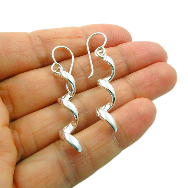 Spiral Drop 925 Sterling Silver Dangle Earrings