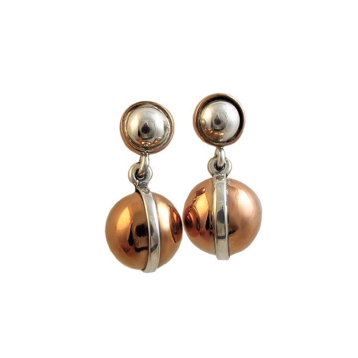 Mixed Metal Copper and 925 Silver Ball Earrings