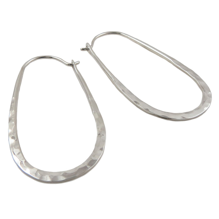 Long Hoops Solid 925 Sterling Silver Handmade Oval Drop Earrings