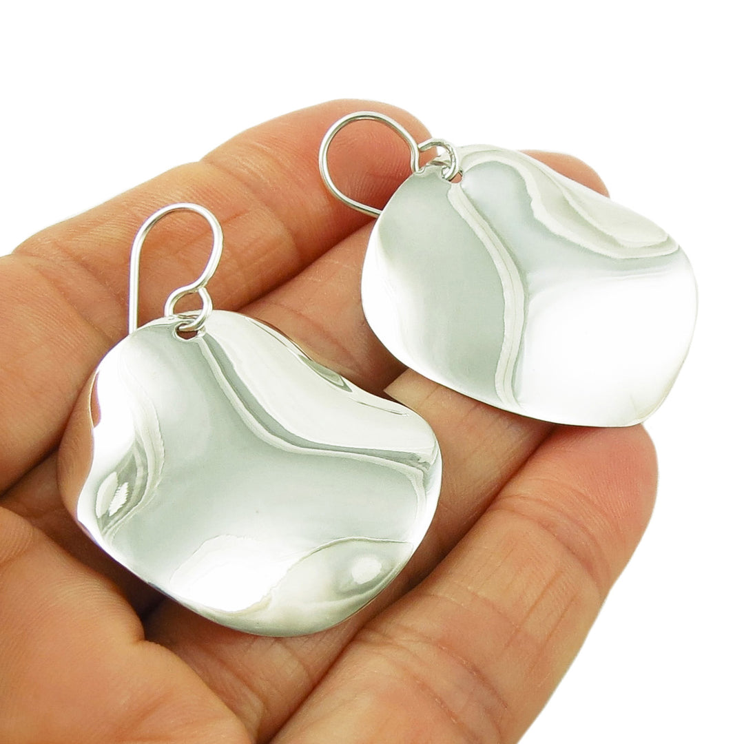 Large 925 Sterling Silver Curved Circle Earrings for Women