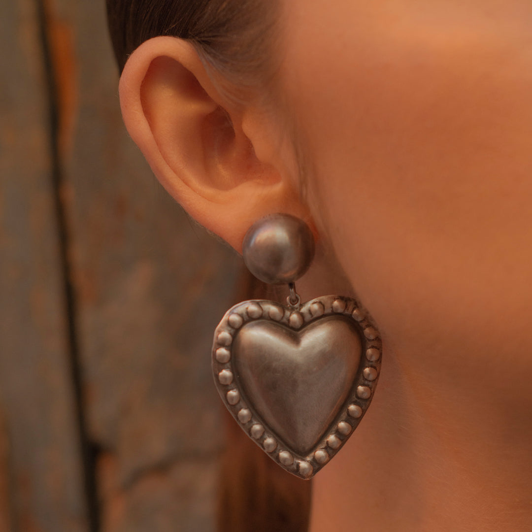 Large Maria Belen 925 Sterling Silver Love Heart Statement Earrings