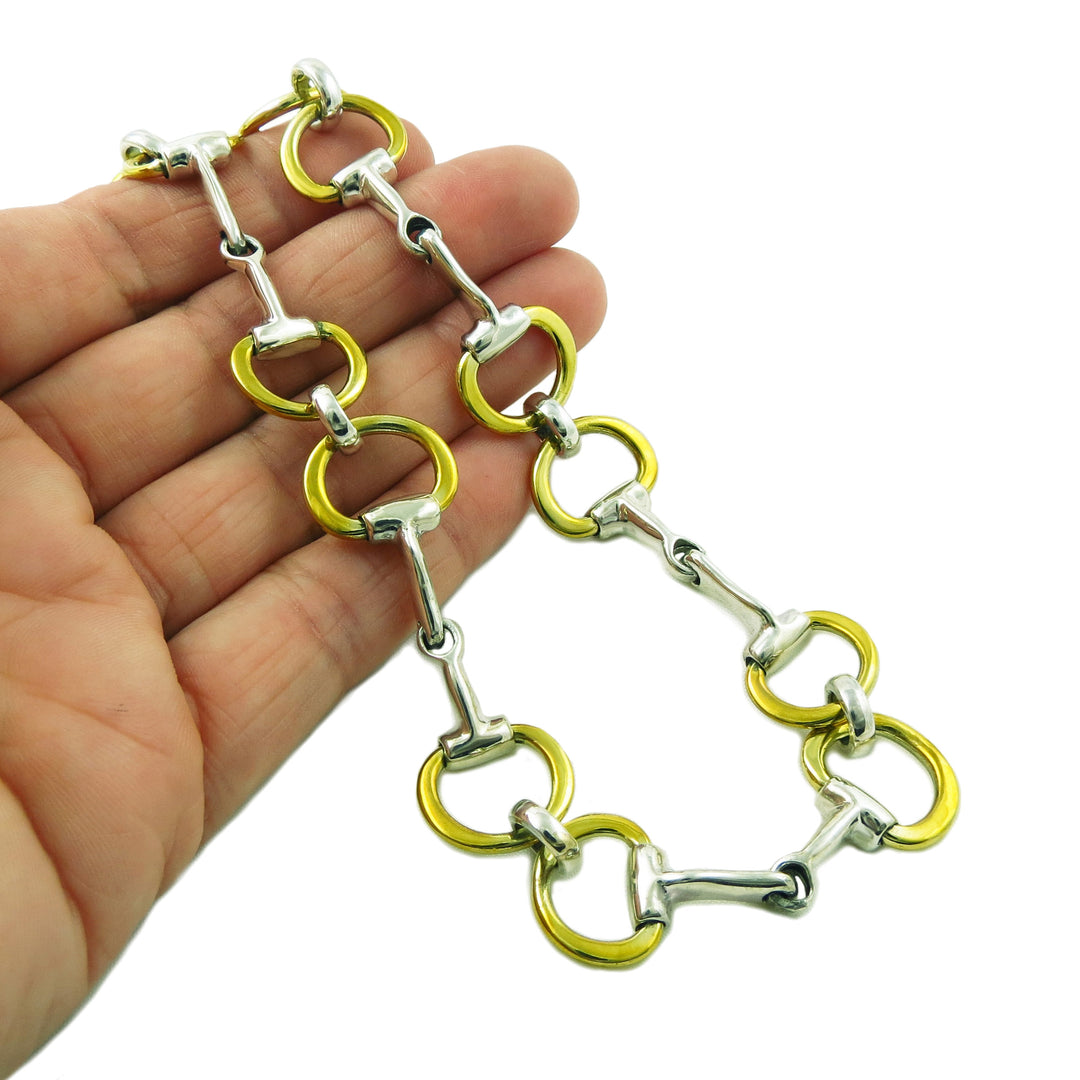 Horsebit 925 Sterling Silver and Brass Horse Snaffle Necklace