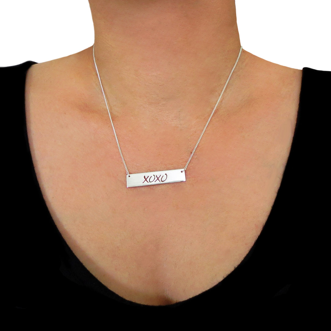 XOXO 925 Sterling Silver Bar Greeting Tag Necklace