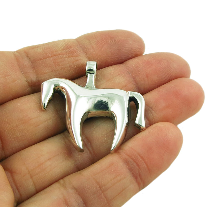 Modernist 925 Silver Horse Equine Design Pendant Necklace