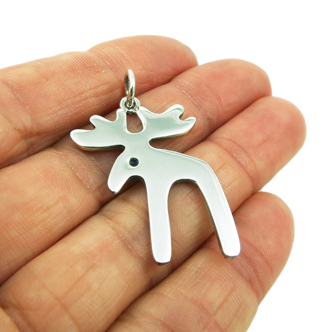 Moose Elk 925 Sterling Silver Reindeer Pendant Necklace