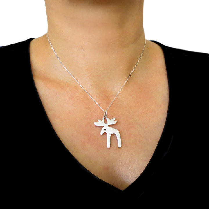 Moose 925 Sterling Silver Elk Animal Pendant Necklace