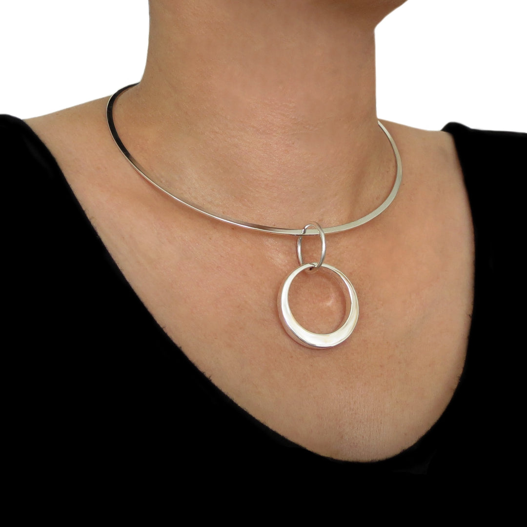 925 Sterling Silver Three Dimensional Circle Pendant Necklace