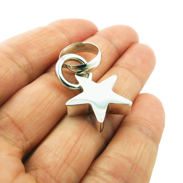 Celestial Star 925 Sterling Silver Three Dimensional Pendant Necklace