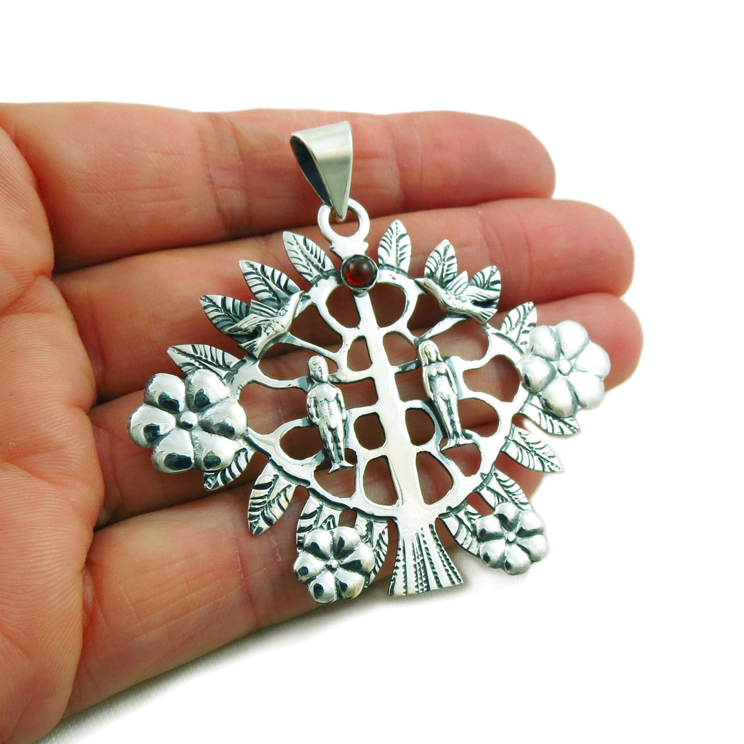 Adam and Eve Tree of Life Large Sterling Silver Pendant Necklace
