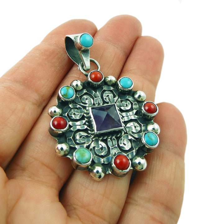 925 Sterling Silver Taxco Matl Design Circle Pendant