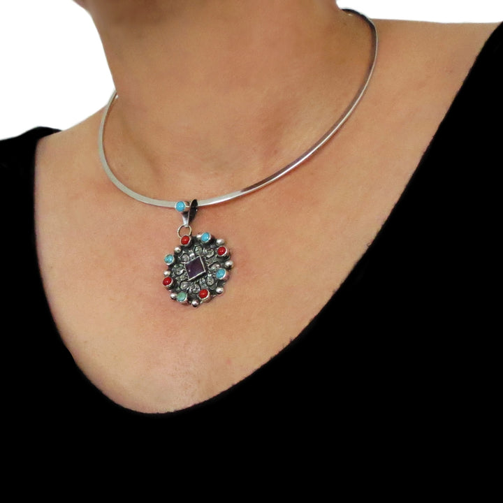 925 Sterling Silver Taxco Matl Design Circle Pendant
