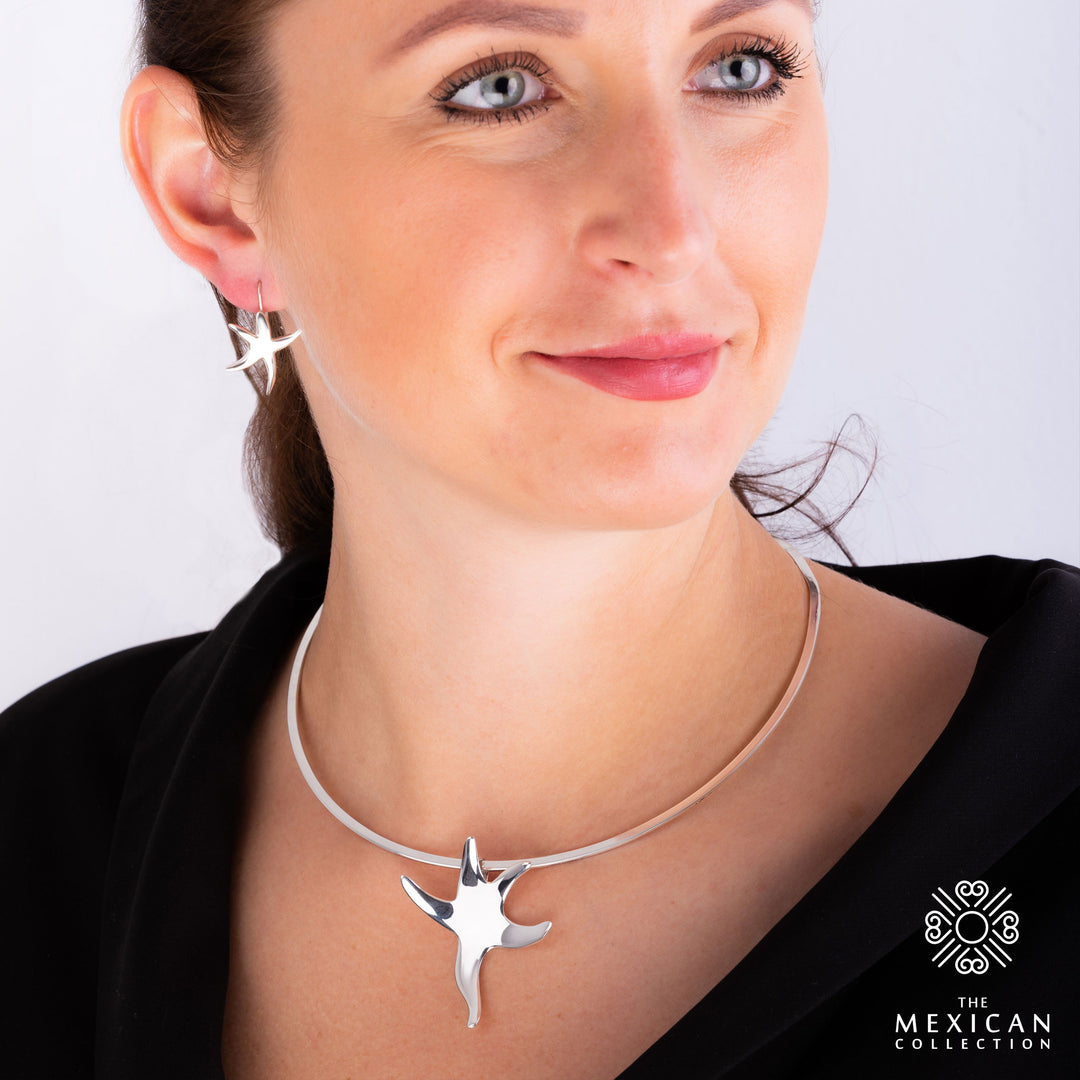 Large Nautical Solid Sterling Starfish Pendant Necklace
