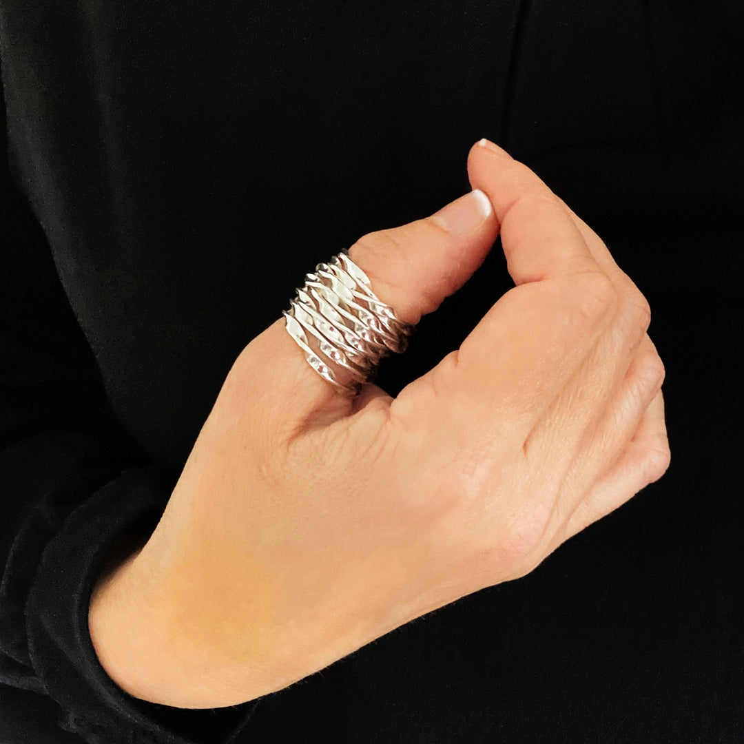 Wide Sterling 925 Silver Twisted Wrap Ring