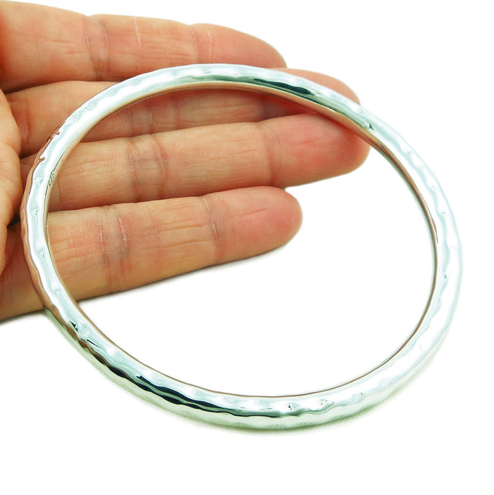 Large 925 Sterling Silver Hammered Circle Bangle