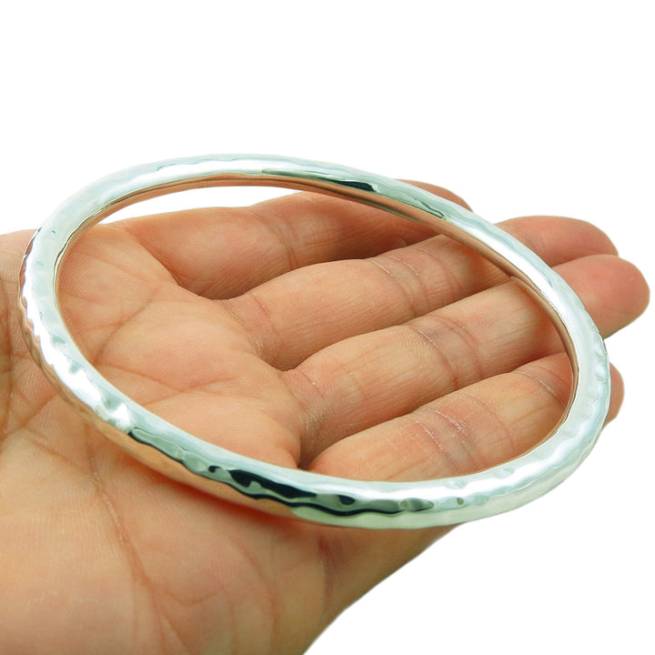 Large 925 Sterling Silver Hammered Circle Bangle