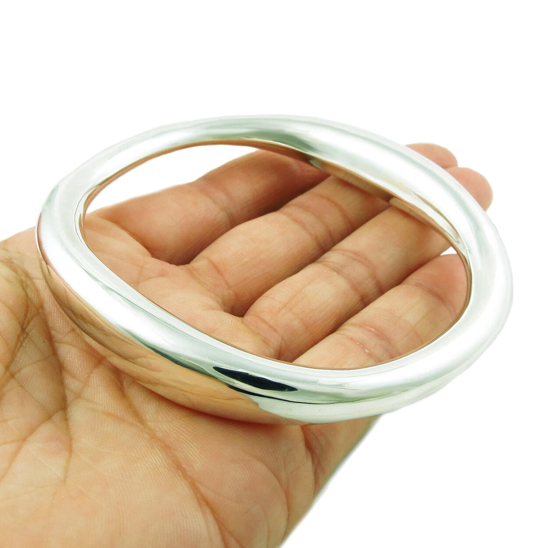 Handmade Women's Large 925 Sterling Silver Oval Bangle