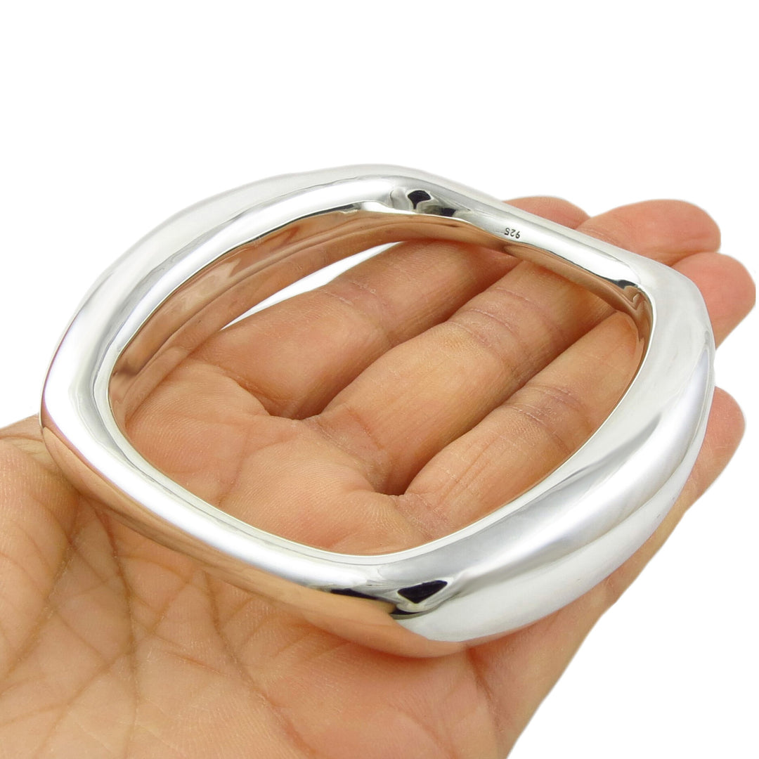 Sterling Silver Oval Bangle for Women