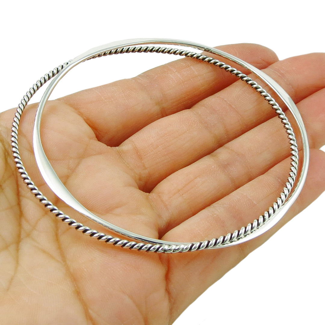 Large Double Sterling 925 Silver Stacker Style Bangle