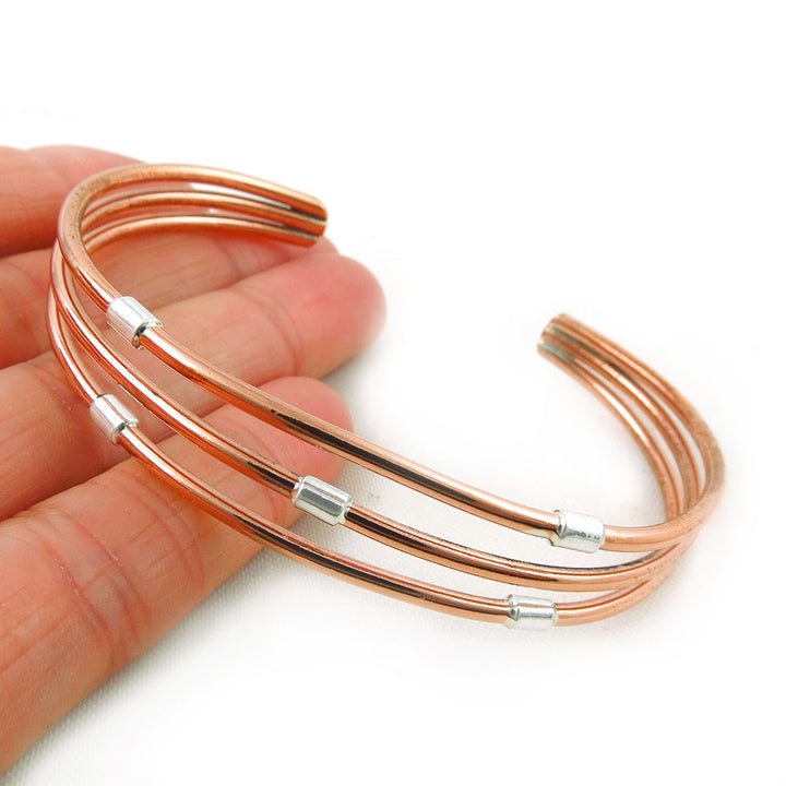 Copper and Silver Triple Band Bracelet Cuff