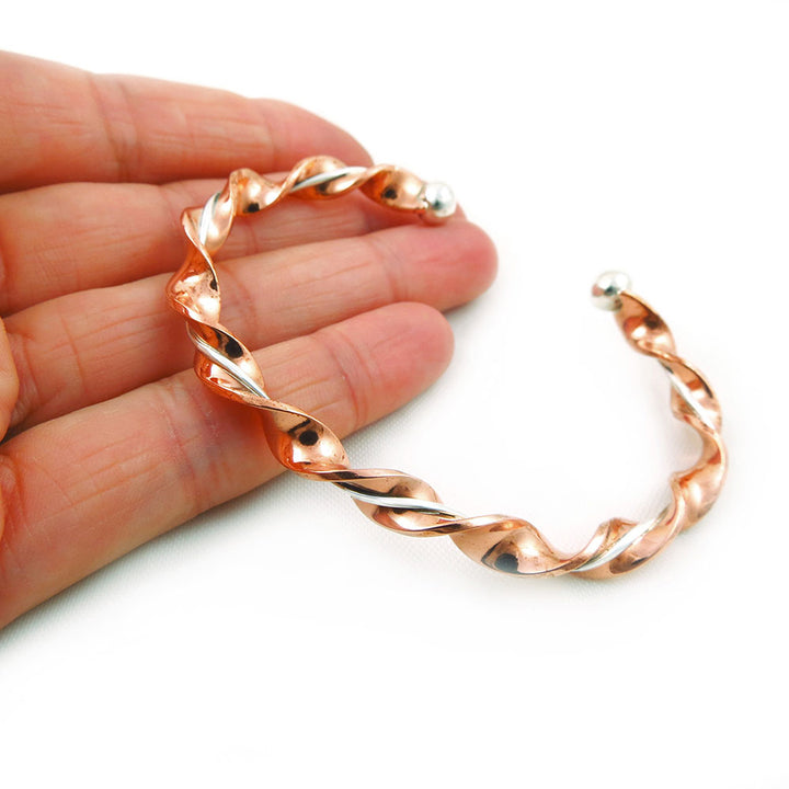 Solid Twisted Copper and Silver Bracelet