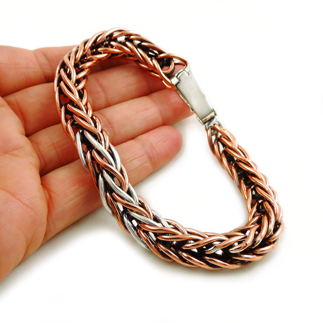 Heavy Solid Copper and 925 Silver Long Rope Chain Bracelet