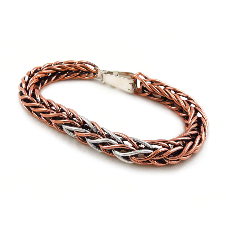 Heavy Solid Copper and 925 Silver Long Rope Chain Bracelet