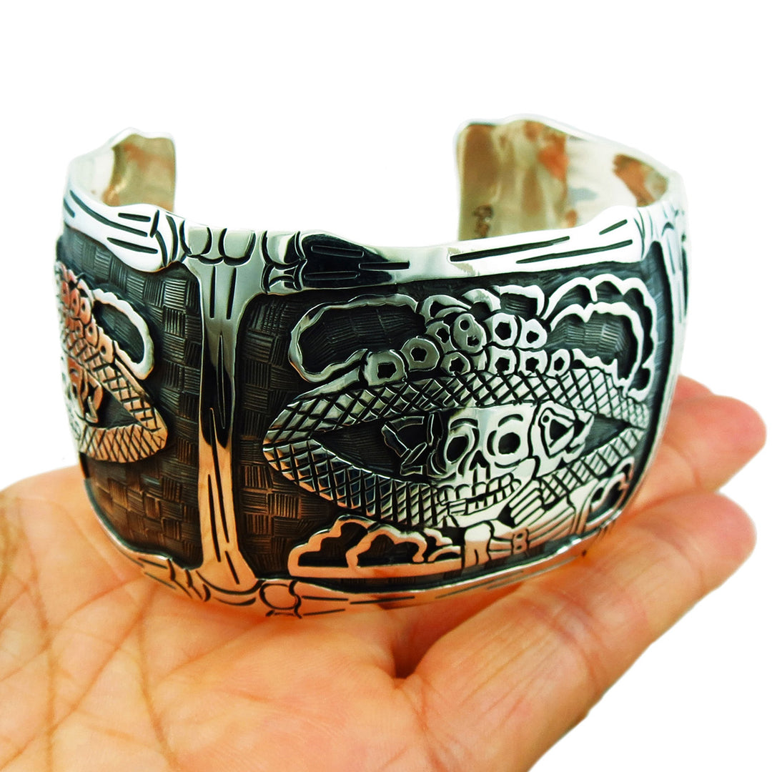 Mexican Day of the Dead Maria Belen 925 Sterling Silver Bracelet Cuff