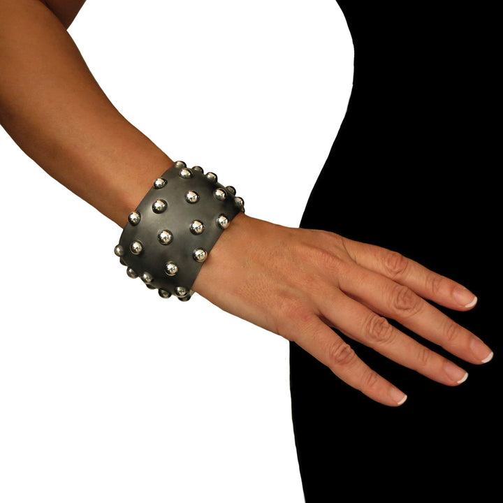 Large Modernist Spiky Punk 925 Sterling Silver Bracelet Cuff