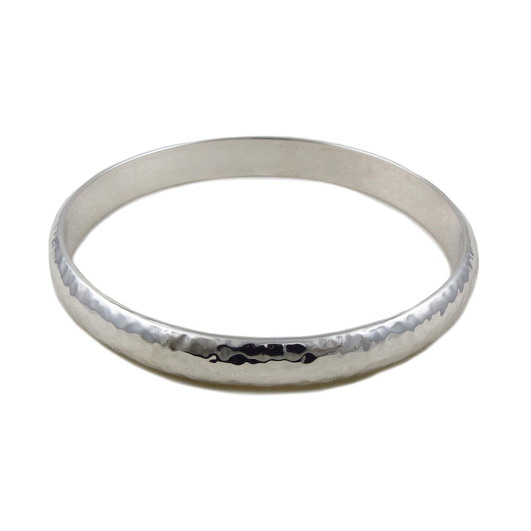 Hammered 925 Sterling Silver Circle Bangle for Women