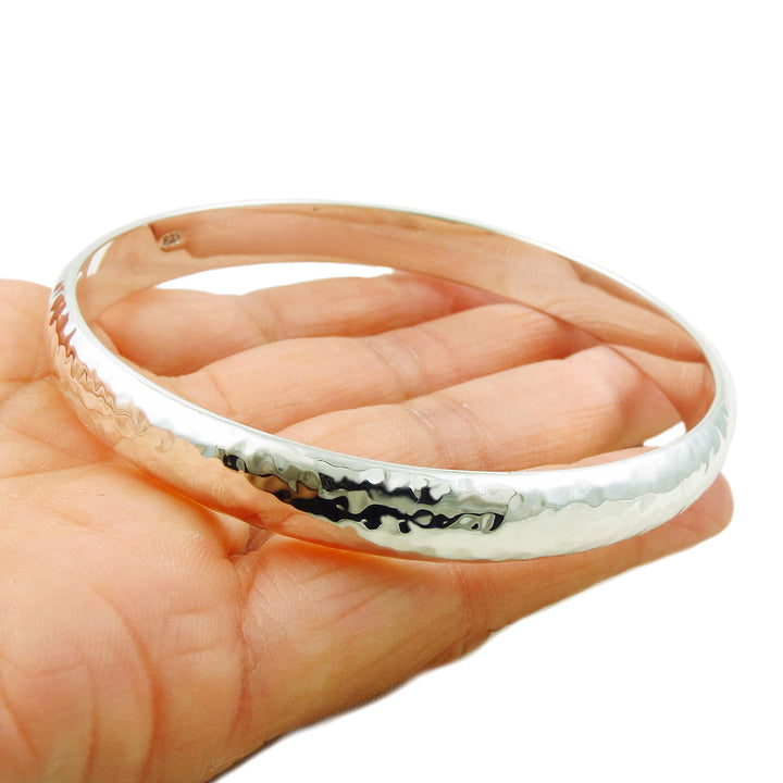 Hammered 925 Sterling Silver Circle Bangle for Women