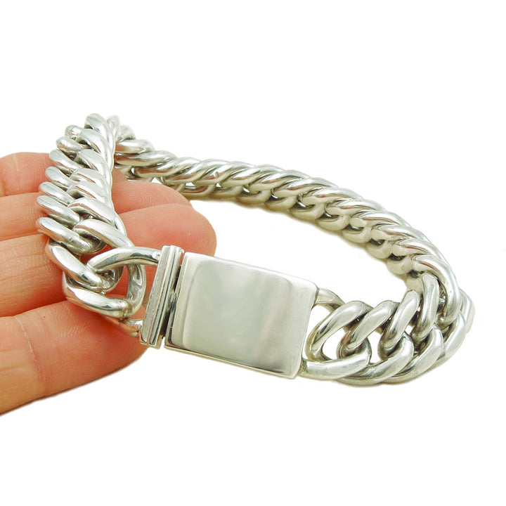 Hallmarked Solid 925 Sterling Silver Chunky Curb Chain Bracelet