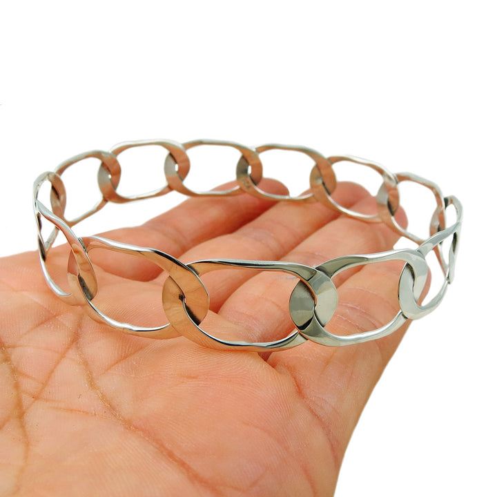Large Curb Chain Sterling Silver Bangle