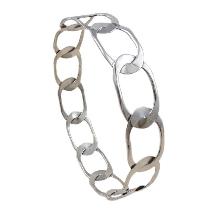 Large Curb Chain Sterling Silver Bangle