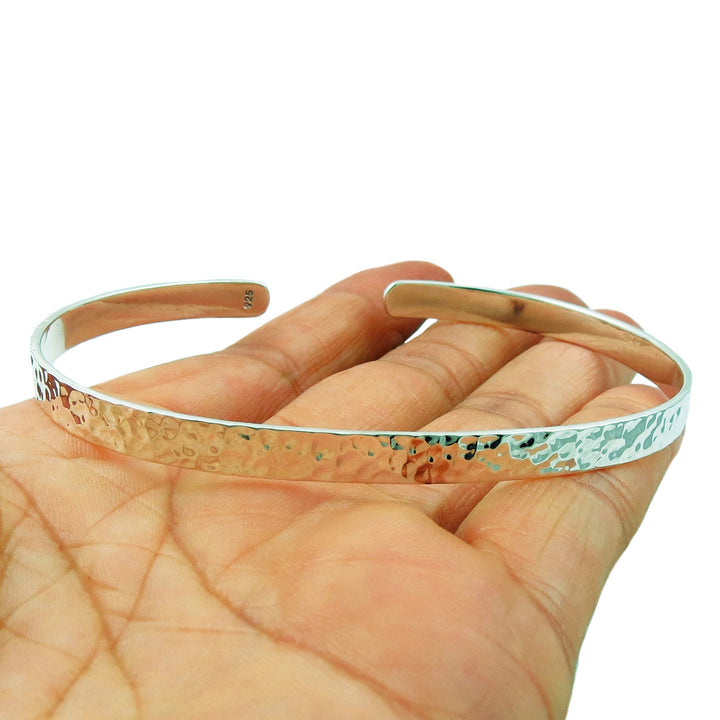 Large 925 Sterling Silver Cuff Hammered Bracelet