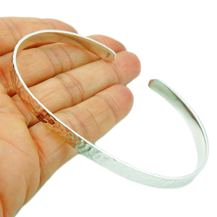 Large 925 Sterling Silver Cuff Hammered Bracelet