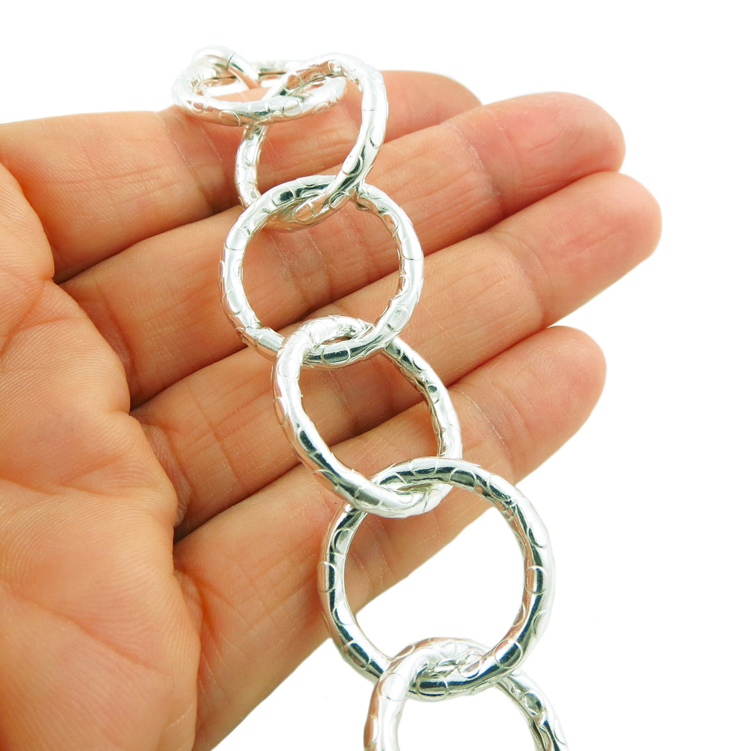 Hallmarked Circle Link Sterling Silver Tube Chain Bracelet
