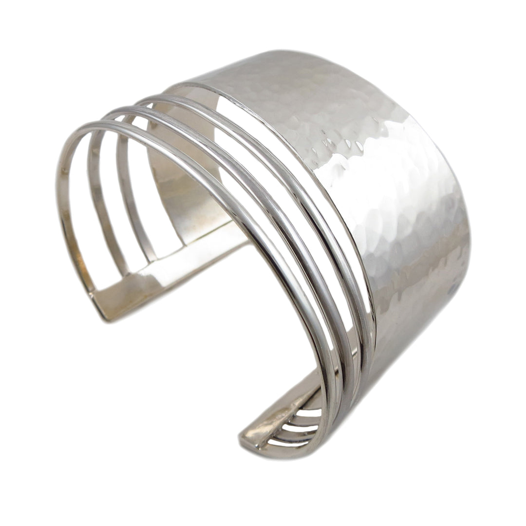 Large Modernist Solid 925 Sterling Silver Wide Bracelet Cuff