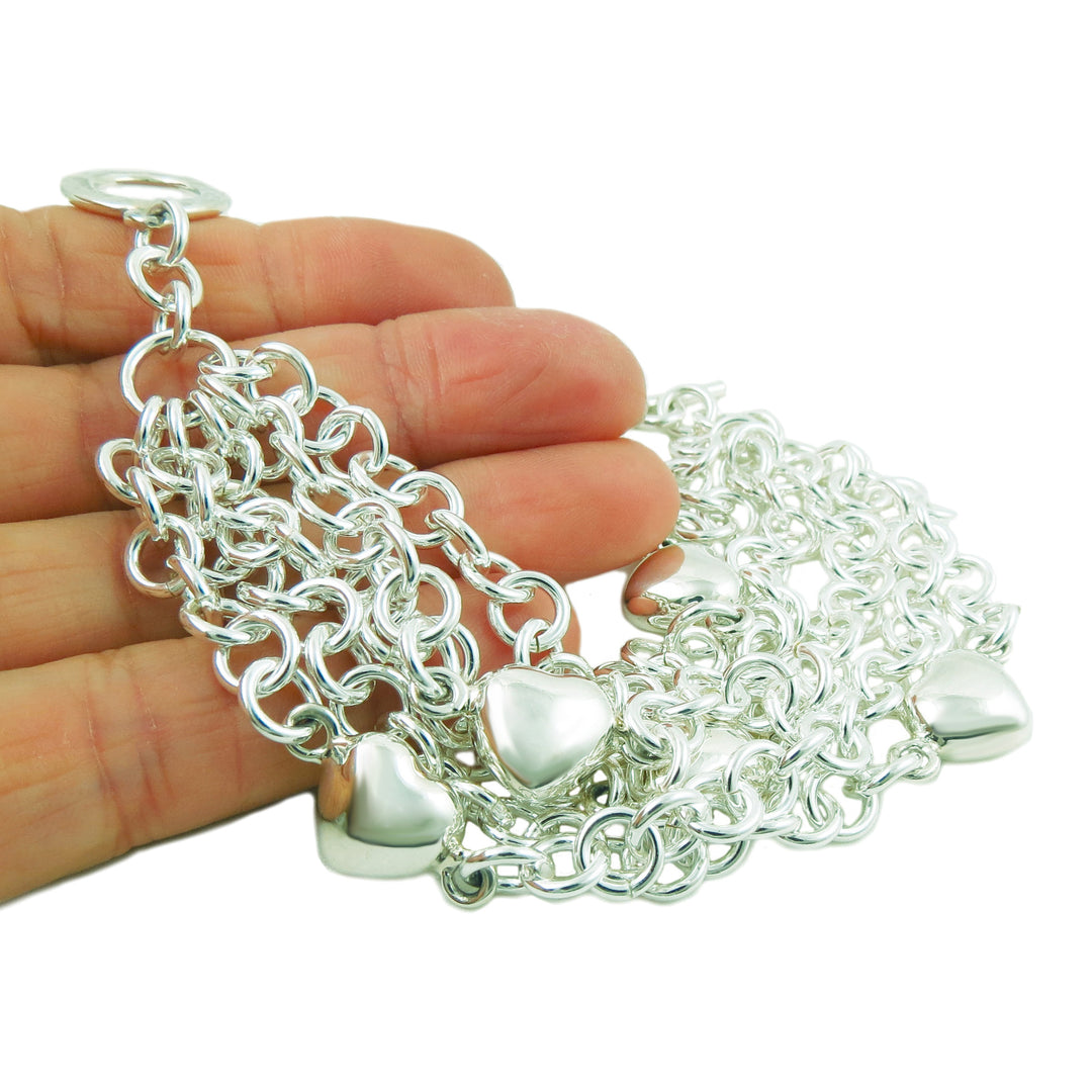 Chunky Sterling Silver Chain Bracelet with Heart Charms