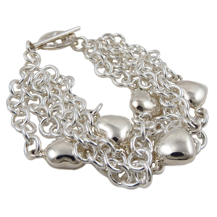 Chunky Sterling Silver Chain Bracelet with Heart Charms