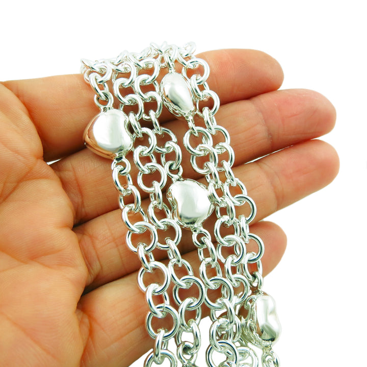 Chunky Sterling Silver Chain Bracelet with Heart Charms