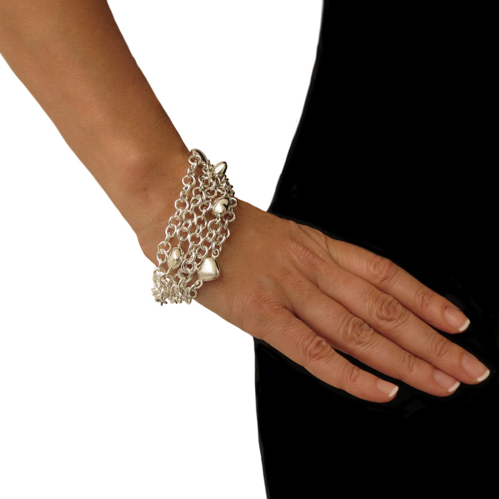 Chunky Sterling Silver Chain Bracelet with Heart Charms