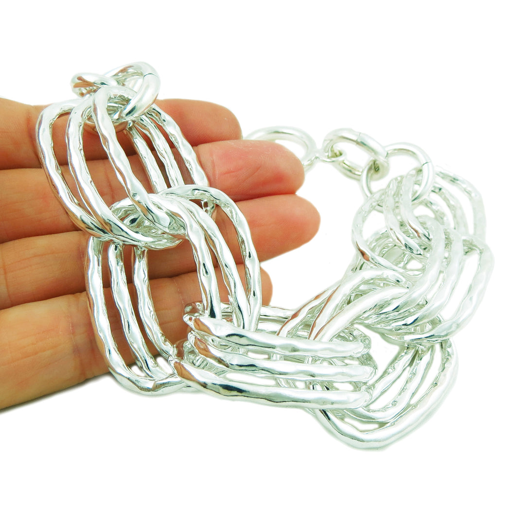 Large Oval Link Chunky Chain 925 Sterling Silver Bracelet for Women