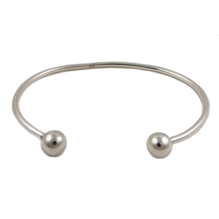 925 Sterling Silver Detachable Ball Bead Charm Bracelet Cuff