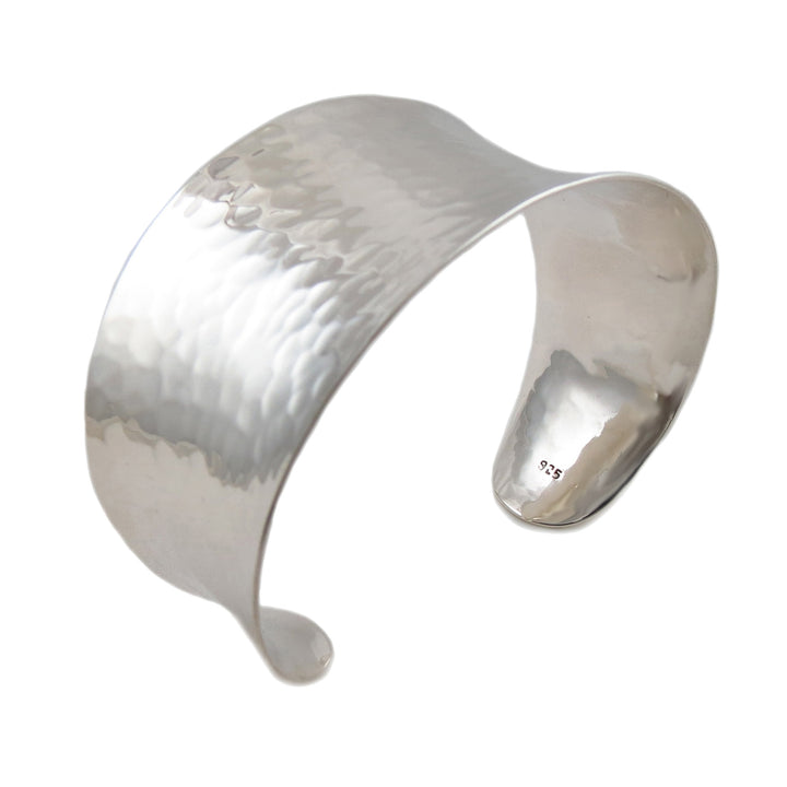 Wide Hallmarked 925 Sterling Silver Hammered Bracelet Cuff