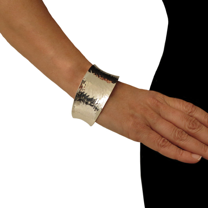 Wide Hallmarked 925 Sterling Silver Hammered Bracelet Cuff