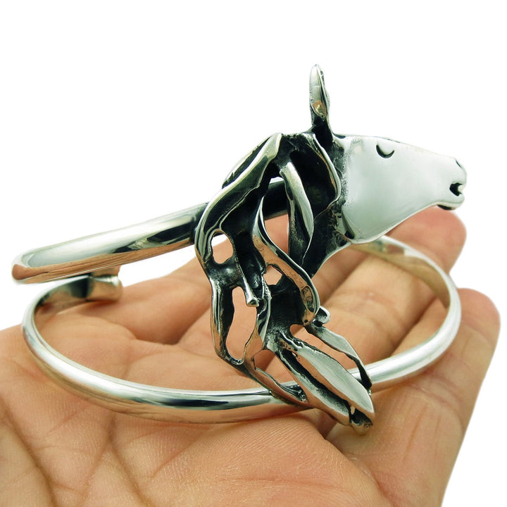 Large Sterling Silver Horse Head Bracelet Cuff