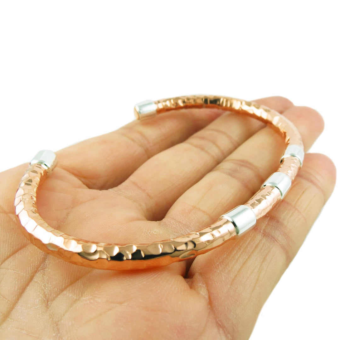 Solid Hammered Copper and 925 Silver Bracelet Cuff in a Gift Box