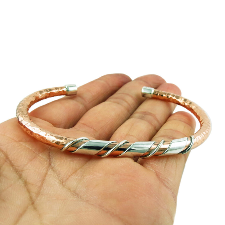 Solid Hammered Copper and 925 Silver Bracelet