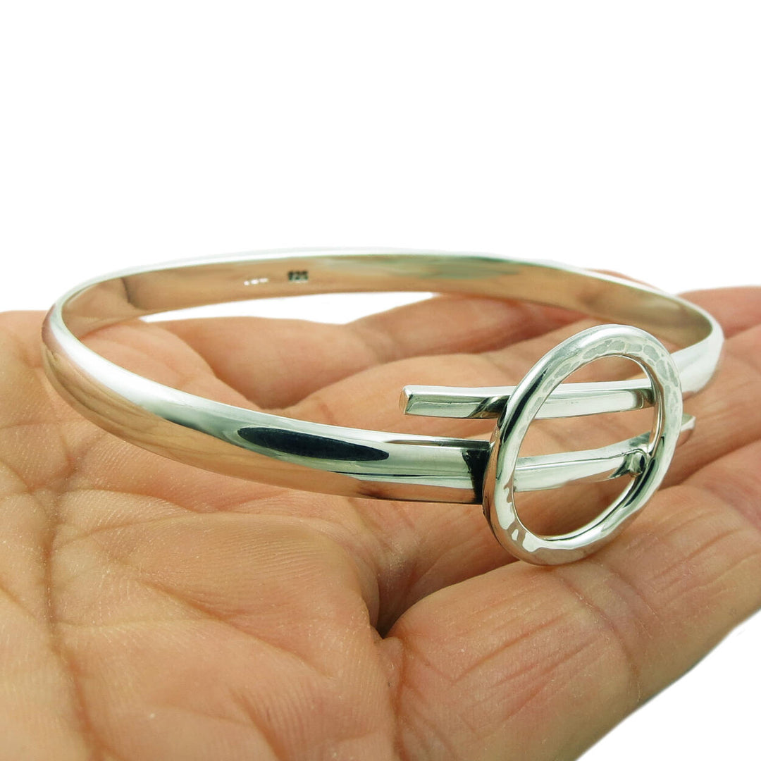 Stylish 925 Sterling Silver Open Band Circle Design Bracelet Cuff